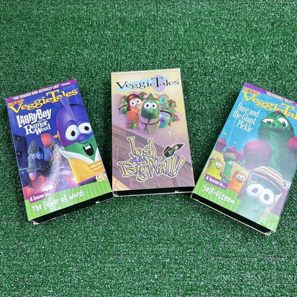Lot of 3 Veggie Tales VHS Tapes Larry Boy & Rumor Josh‎ & Big Wall Dave & Pickle